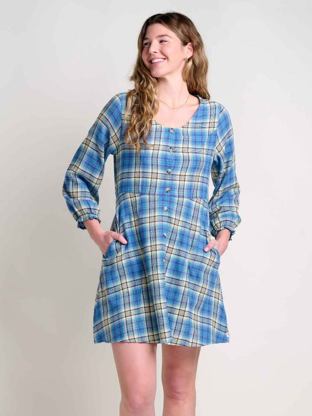 Granola Cottage Boho Whimsy Autumn Toad&Co Blue Flannel Mini Dress Sz XL NWT